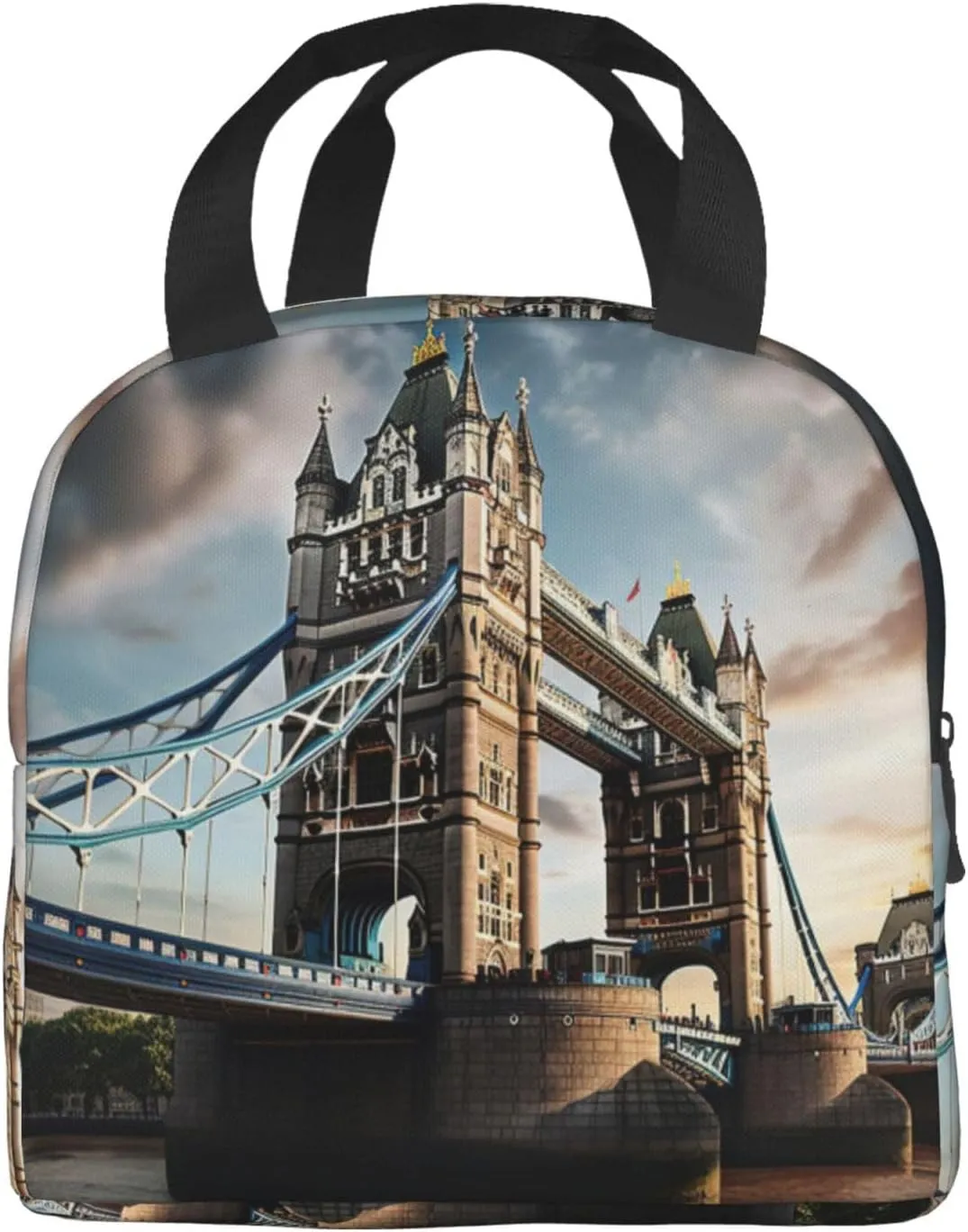 Reusable Insulated Lunch Bag Cooler Tote Box Meal Prep For Men & Women Work Picnic Or Travel,Historic Old Tower Bridge London Print