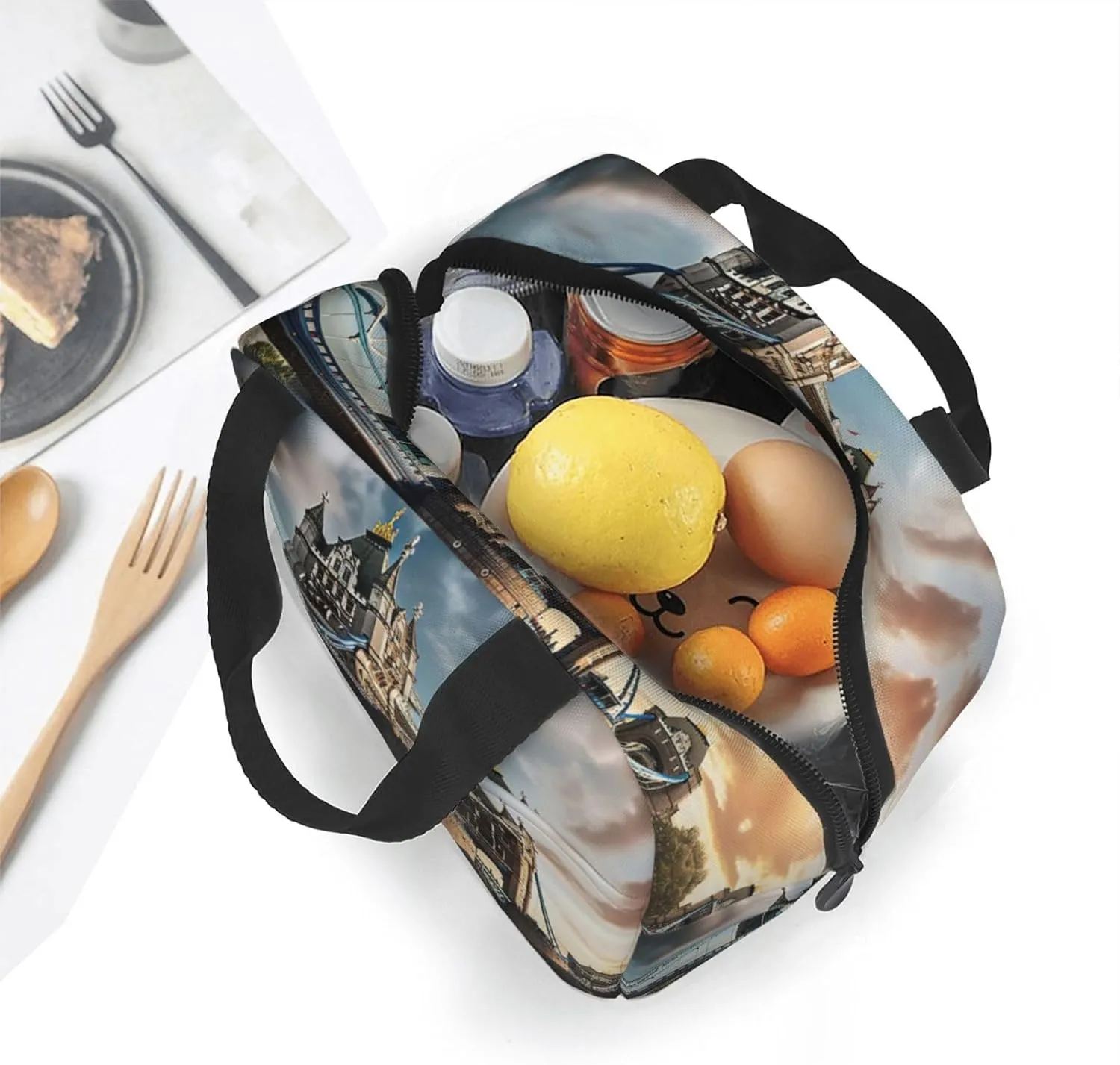 Reusable Insulated Lunch Bag Cooler Tote Box Meal Prep For Men & Women Work Picnic Or Travel,Historic Old Tower Bridge London Print