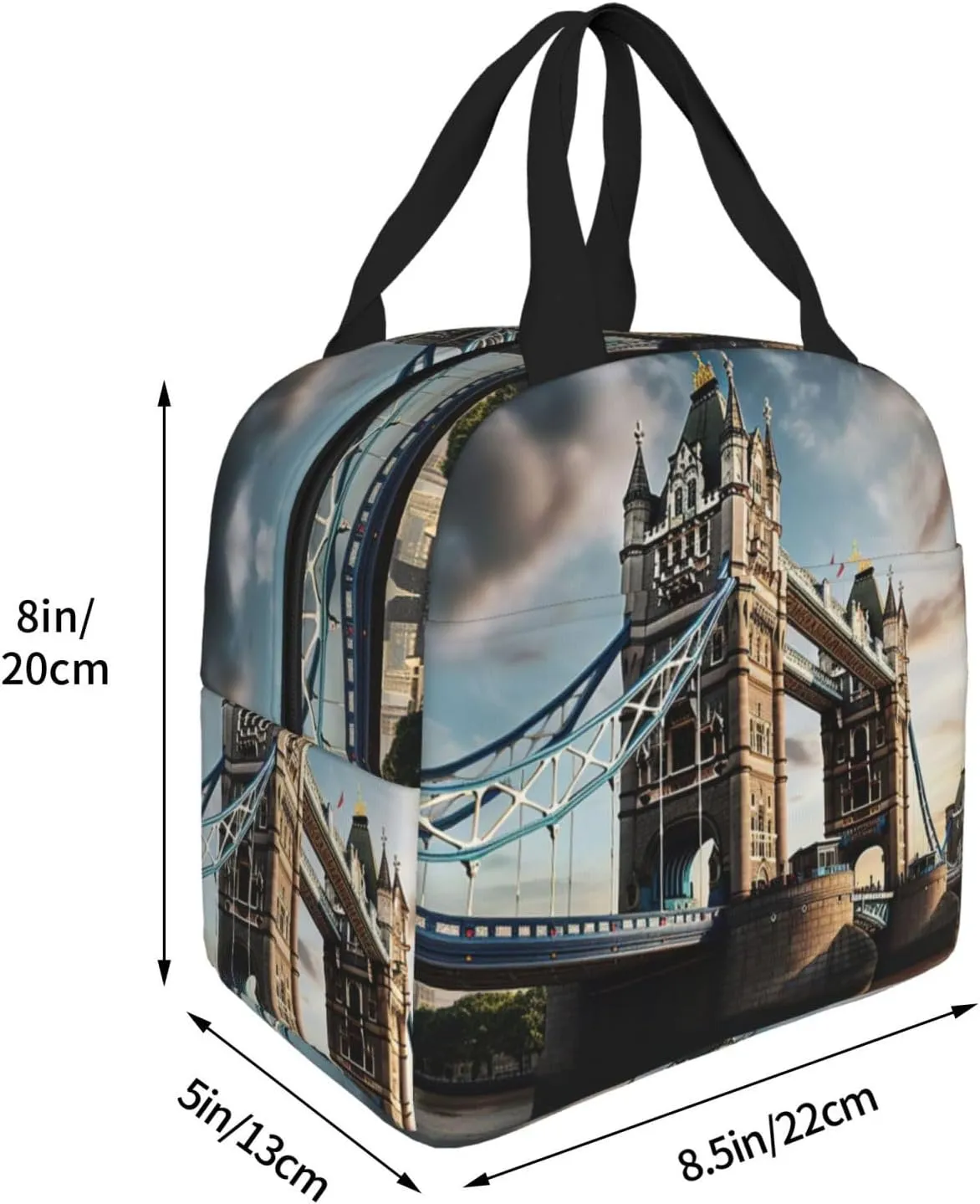 Reusable Insulated Lunch Bag Cooler Tote Box Meal Prep For Men & Women Work Picnic Or Travel,Historic Old Tower Bridge London Print