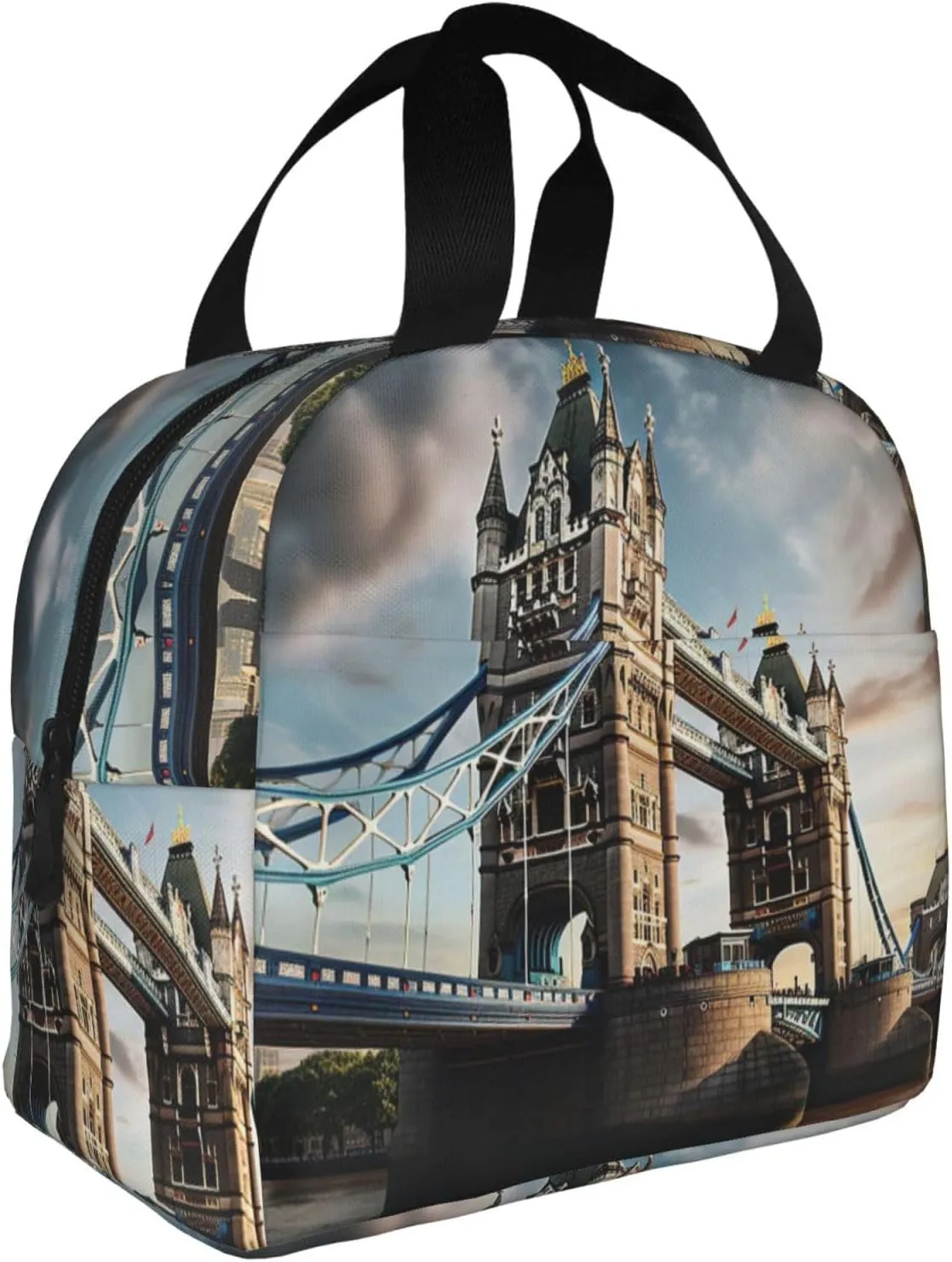 Reusable Insulated Lunch Bag Cooler Tote Box Meal Prep For Men & Women Work Picnic Or Travel,Historic Old Tower Bridge London Print