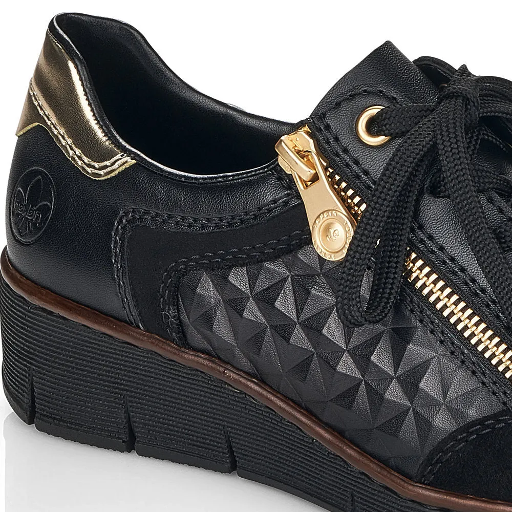 RIEKER - 53703-00 LACED FASHION SHOE WITH ZIP - BLACK