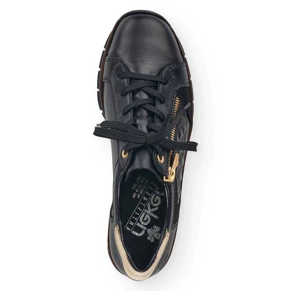 RIEKER - 53703-00 LACED FASHION SHOE WITH ZIP - BLACK