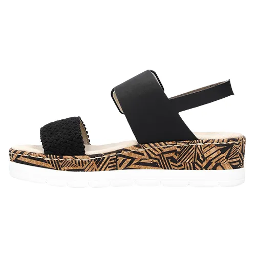 Rieker Ladies Low Wedge  Sandals - V3950-00 - Black