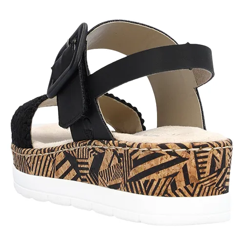 Rieker Ladies Low Wedge  Sandals - V3950-00 - Black