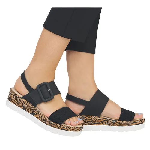 Rieker Ladies Low Wedge  Sandals - V3950-00 - Black