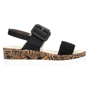 Rieker Ladies Low Wedge  Sandals - V3950-00 - Black