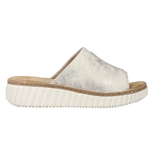 Rieker Ladies Wedge Mules - 69288-60 - Beige/Gold