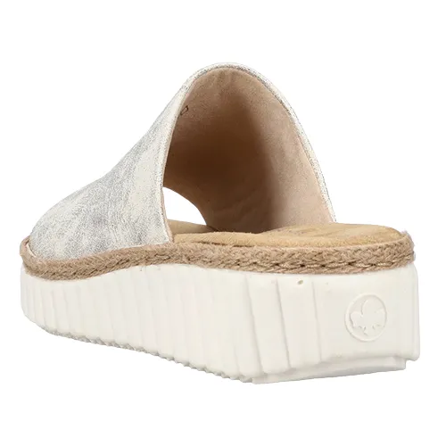 Rieker Ladies Wedge Mules - 69288-60 - Beige/Gold