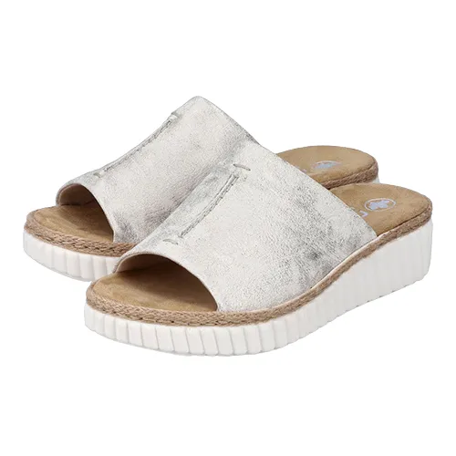 Rieker Ladies Wedge Mules - 69288-60 - Beige/Gold