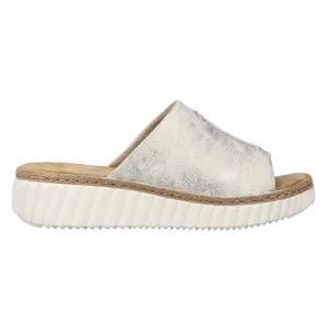 Rieker Ladies Wedge Mules - 69288-60 - Beige/Gold