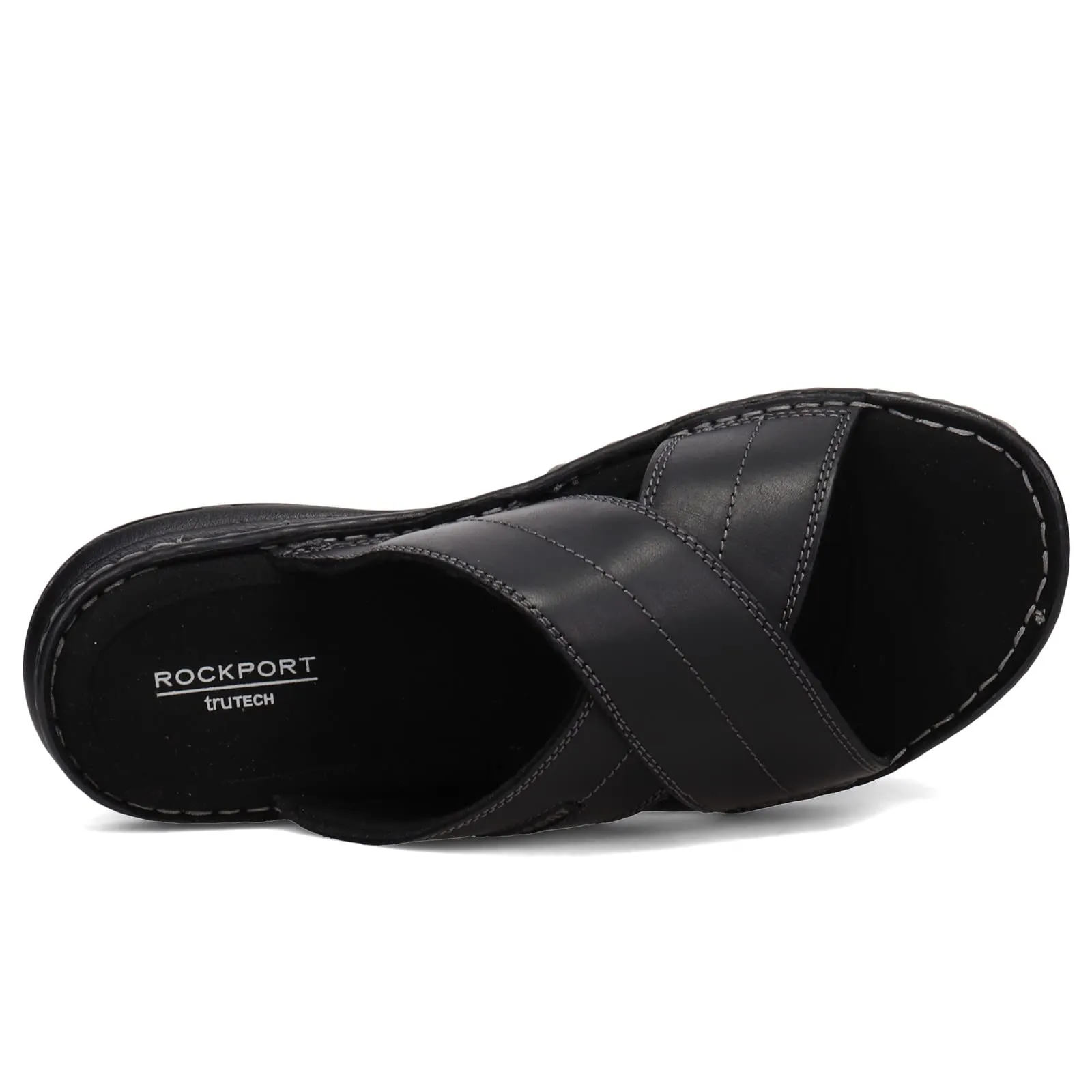 Rockport Men's Darwyn Xband Slide Sandal, Black LEA II, 11 Wide