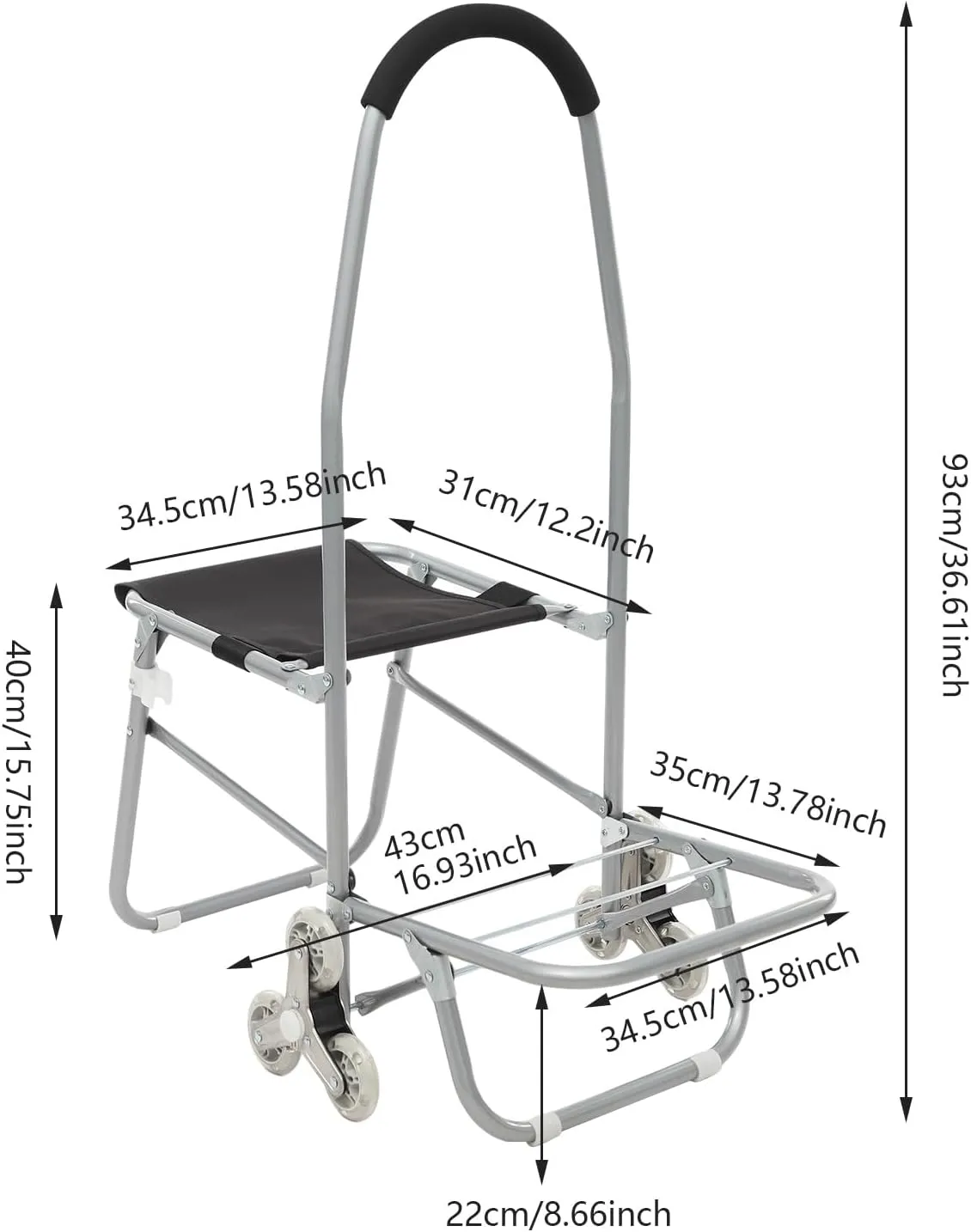 Rolling Art Cart, Mobile Foldable Shopping Cart, Folding Wheeled Portable Hand Truck, for Grocery & Mall Shopping, Leisure Travel, Outdoor Painting, Black