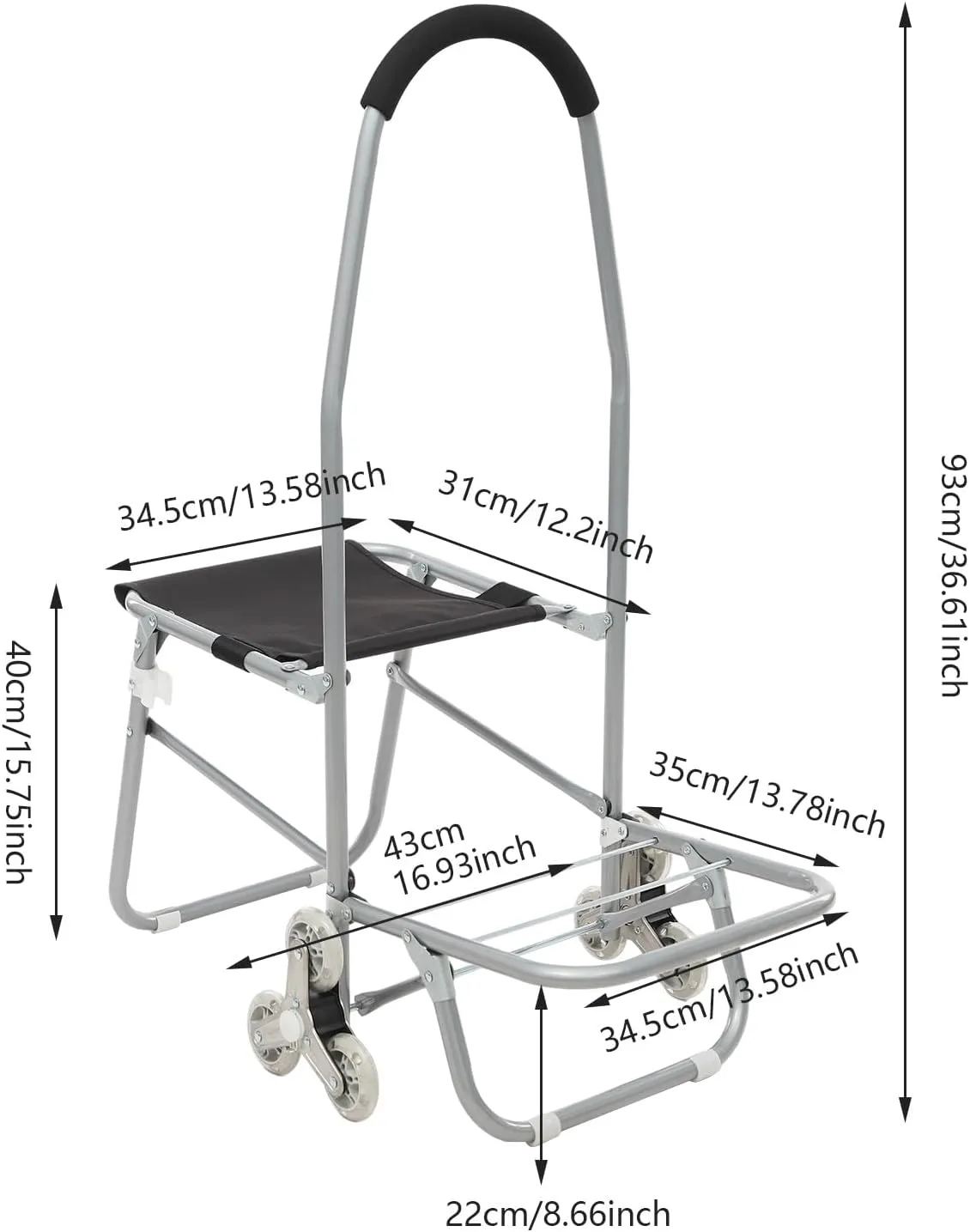Rolling Art Cart, Mobile Folding Cart, Folding Wheeled Portable Rolling Chair, for Grocery Shopping, Mall Shopping, Leisure Travel, Outdoor Painting, Gray