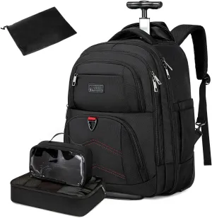 Rolling Backpack for Men Adults with wheels, 17.3 Inch Wheeled Laptop Backpack Airline Approved for Travel Work Business (1Pc Backpack with 3 Packing Cubes)