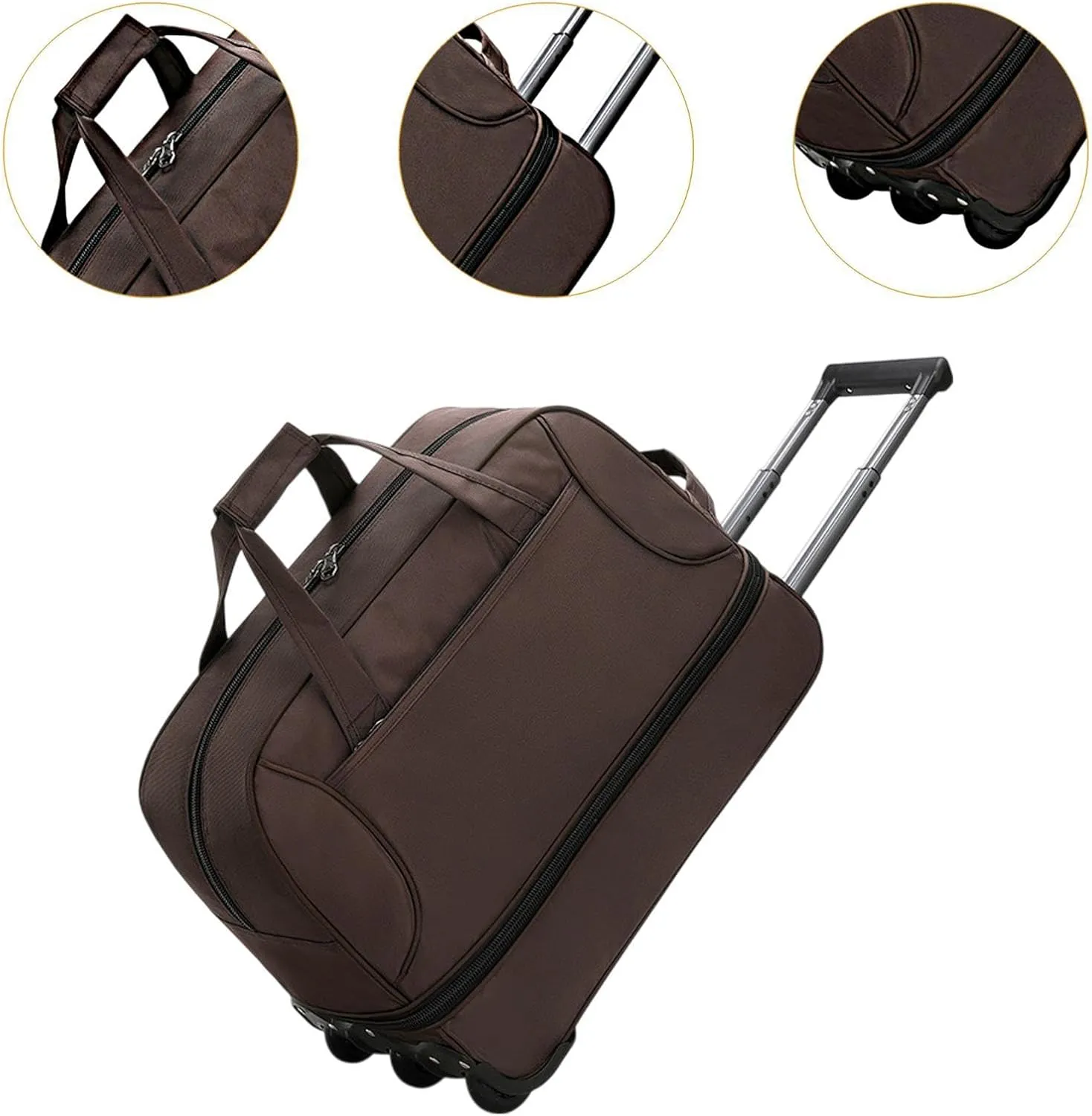 Rolling Duffel Bag with Wheels Travel Bag for Picnic Beach Sports Business Trip, Brown
