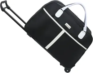 Rolling Travel Duffel Bag with Wheels and Handles, Weekender Handbag Toiletry Bag for Overnight Trip, Medium Black