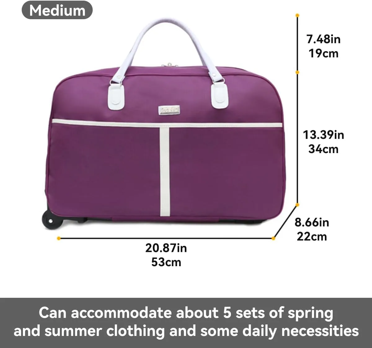 Rolling Travel Duffel Bag with Wheels and Handles, Weekender Handbag Toiletry Bag for Overnight Trip, Medium Black