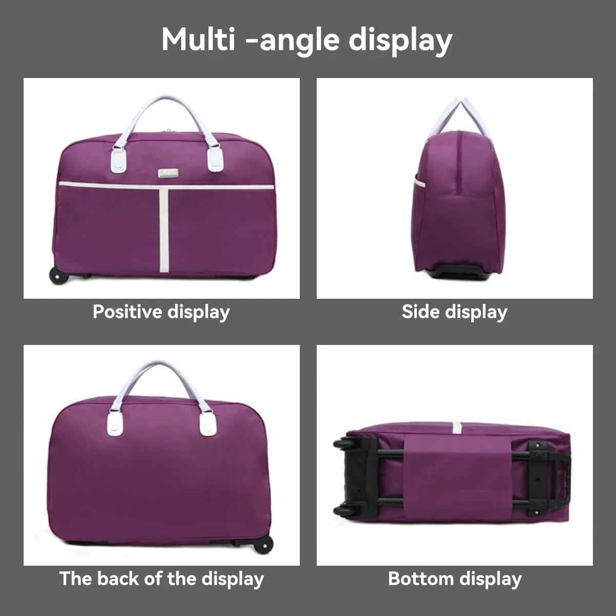 Rolling Travel Duffel Bag with Wheels and Handles, Weekender Handbag Toiletry Bag for Overnight Trip, Medium Black