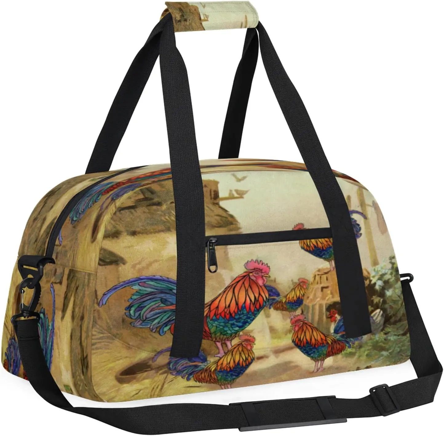 Rooster Farm Animal Small Gym Bag 18 inch Carry On Duffel Bag for Weekender Travel Sports Workout Yoga Gymnastics Dance Ballet