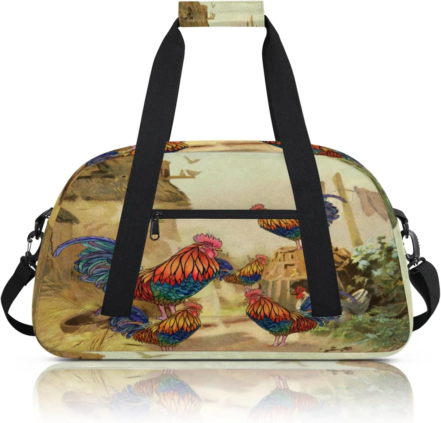Rooster Farm Animal Small Gym Bag 18 inch Carry On Duffel Bag for Weekender Travel Sports Workout Yoga Gymnastics Dance Ballet