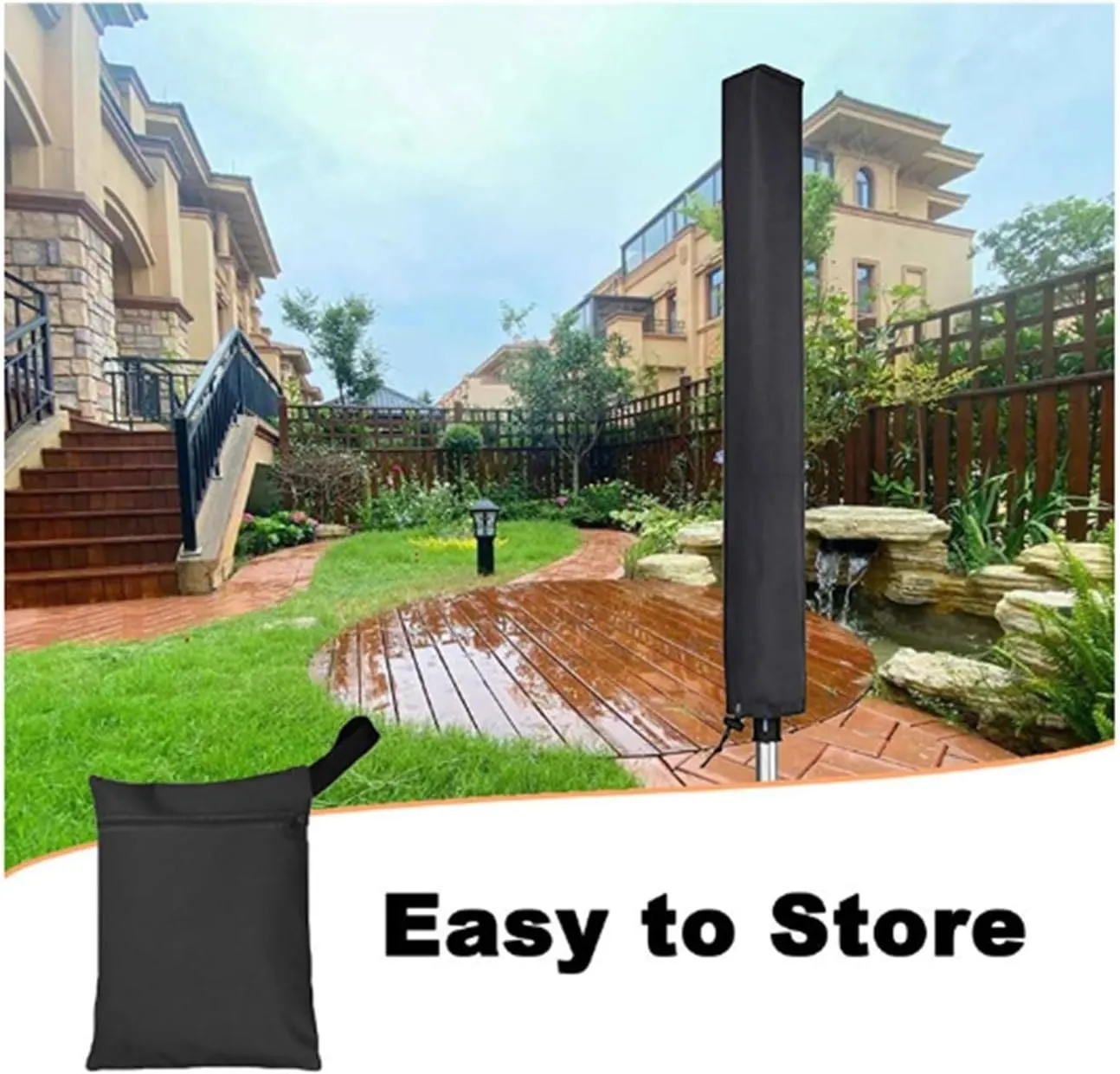 Rotary Clotheslines Cover Clothes Line Cover 600D Oxford Waterproof Anti-UV Rip-Proof Rotary Airer Cover Umbrella Drying Line Rack Protective with Zipper & Drawstring(Black,71x6x6inch)