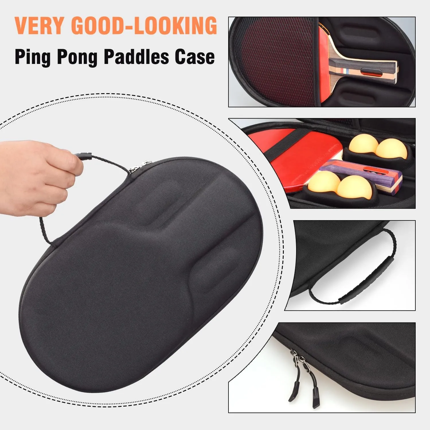 Round Ping Pong Paddle Case, Hard Shell Storage Bag for 2 Paddles & 4 Balls, Anti-Drop, Anti-Scratch