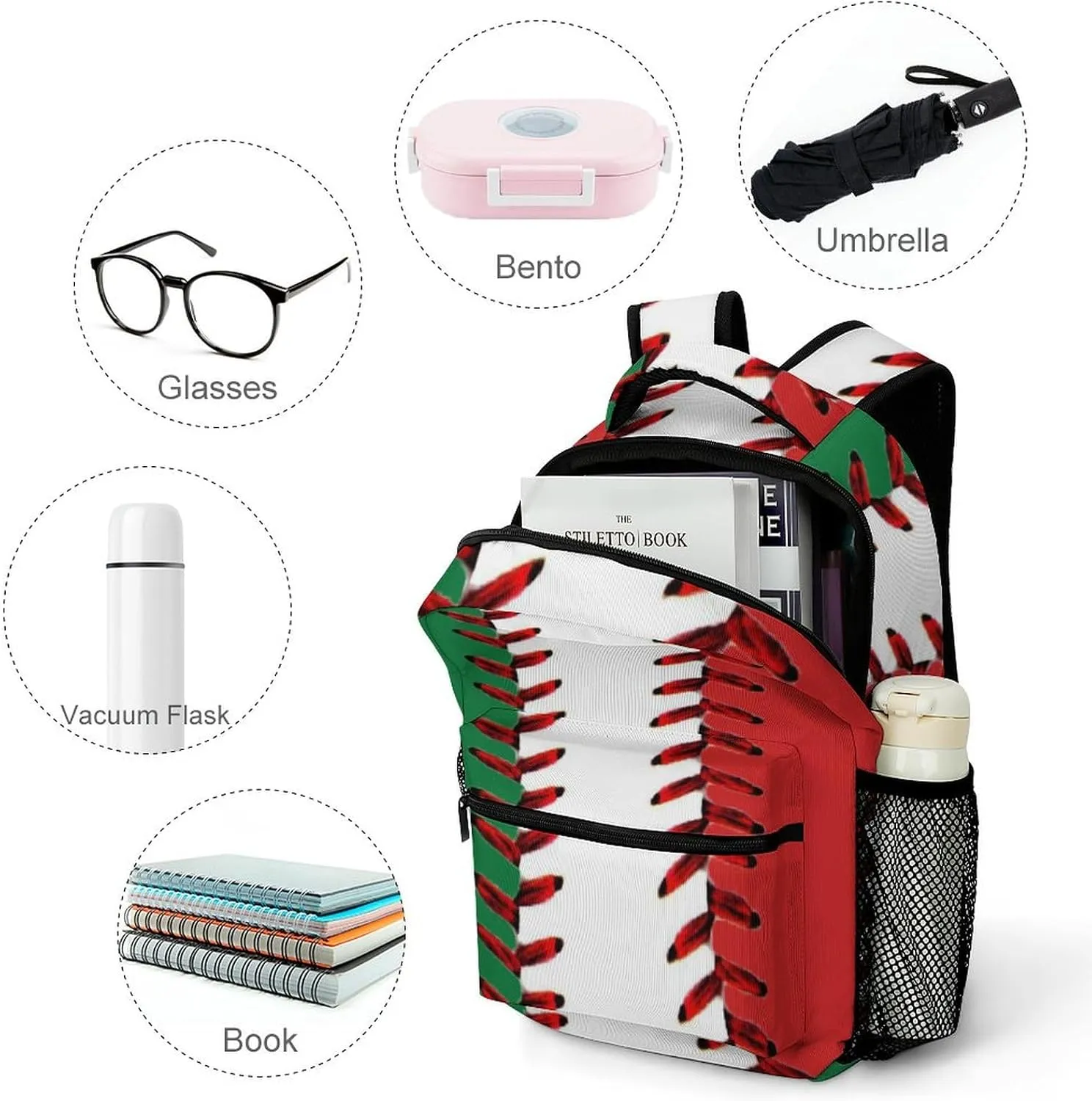 Rucksack Backpack Travel Sport Baseball Print Pattern School Bookbags Double Shoulder Bag for Mens Boys Kids