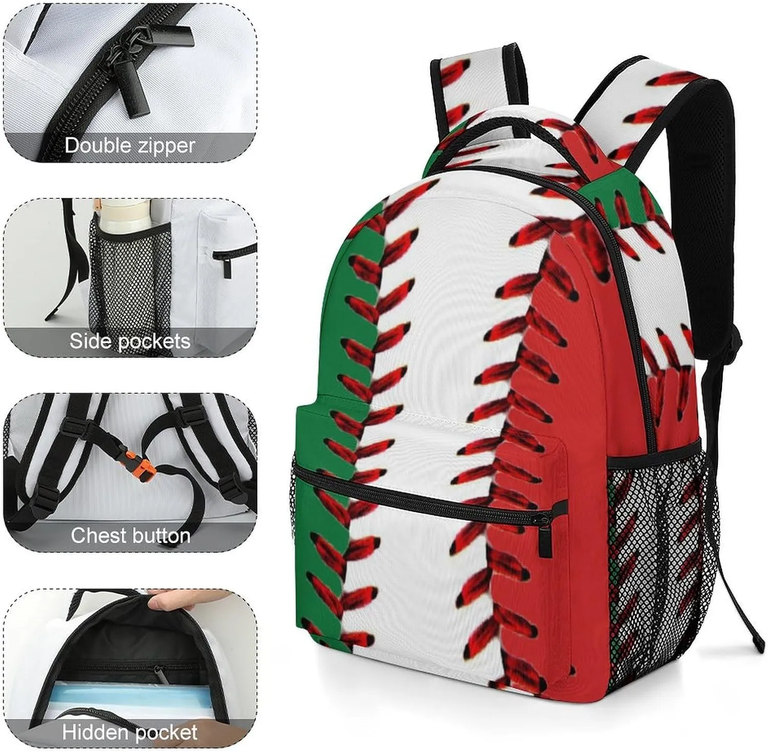 Rucksack Backpack Travel Sport Baseball Print Pattern School Bookbags Double Shoulder Bag for Mens Boys Kids