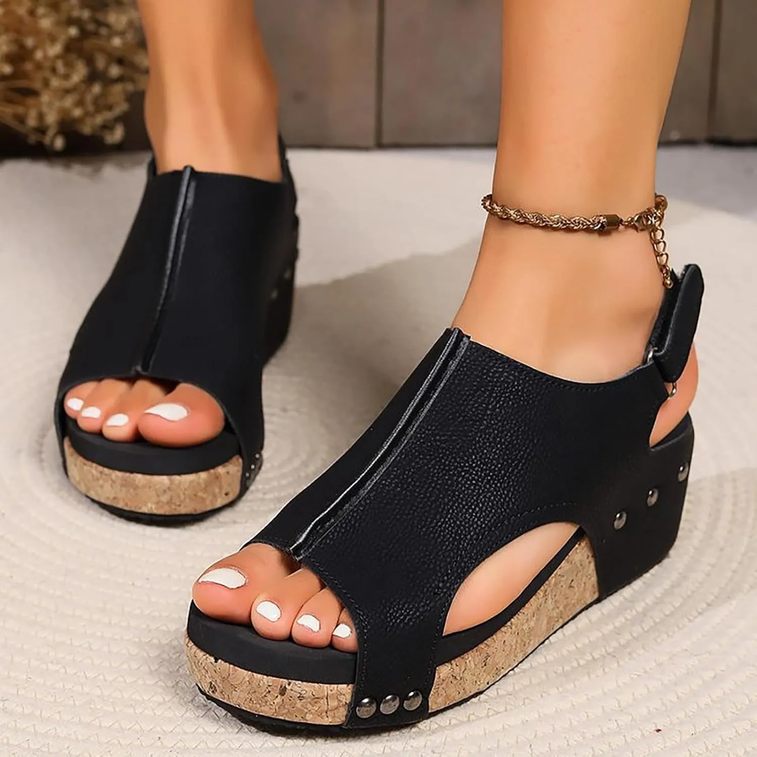 Sandals for Women 2025 Wide Width Platform Wedge Sandals Summer Dressy,Women's Open Toe Buckle Ankle Strap Sandals