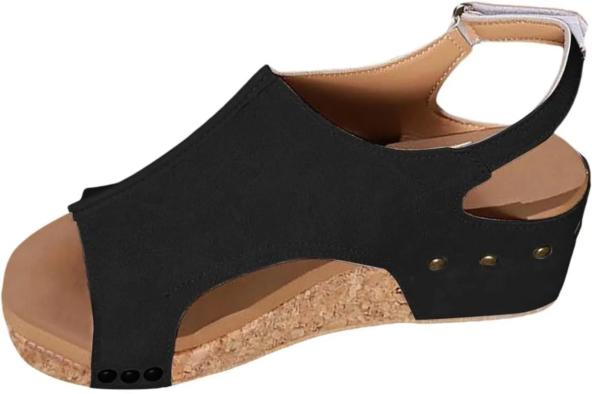 Sandals for Women 2025 Wide Width Platform Wedge Sandals Summer Dressy,Women's Open Toe Buckle Ankle Strap Sandals