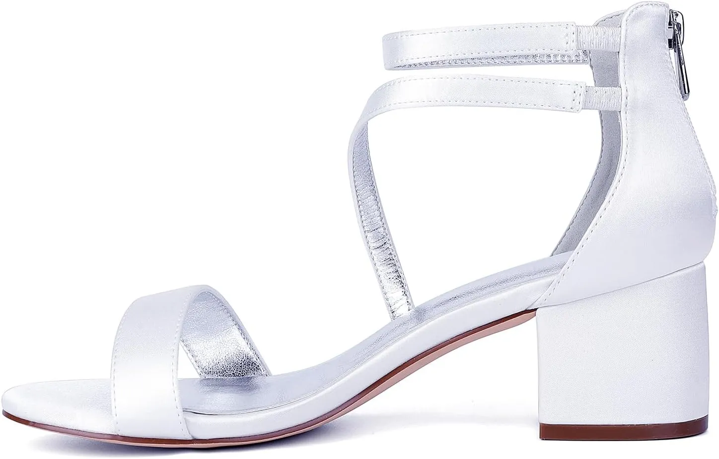 Satin Open Toe Women's Wedding Shoes Zipper Back Adjustable Bridal Shoe Ankle Strap Sandal Comfortable Dressy S Strap Wide Block 5.5CM Heels