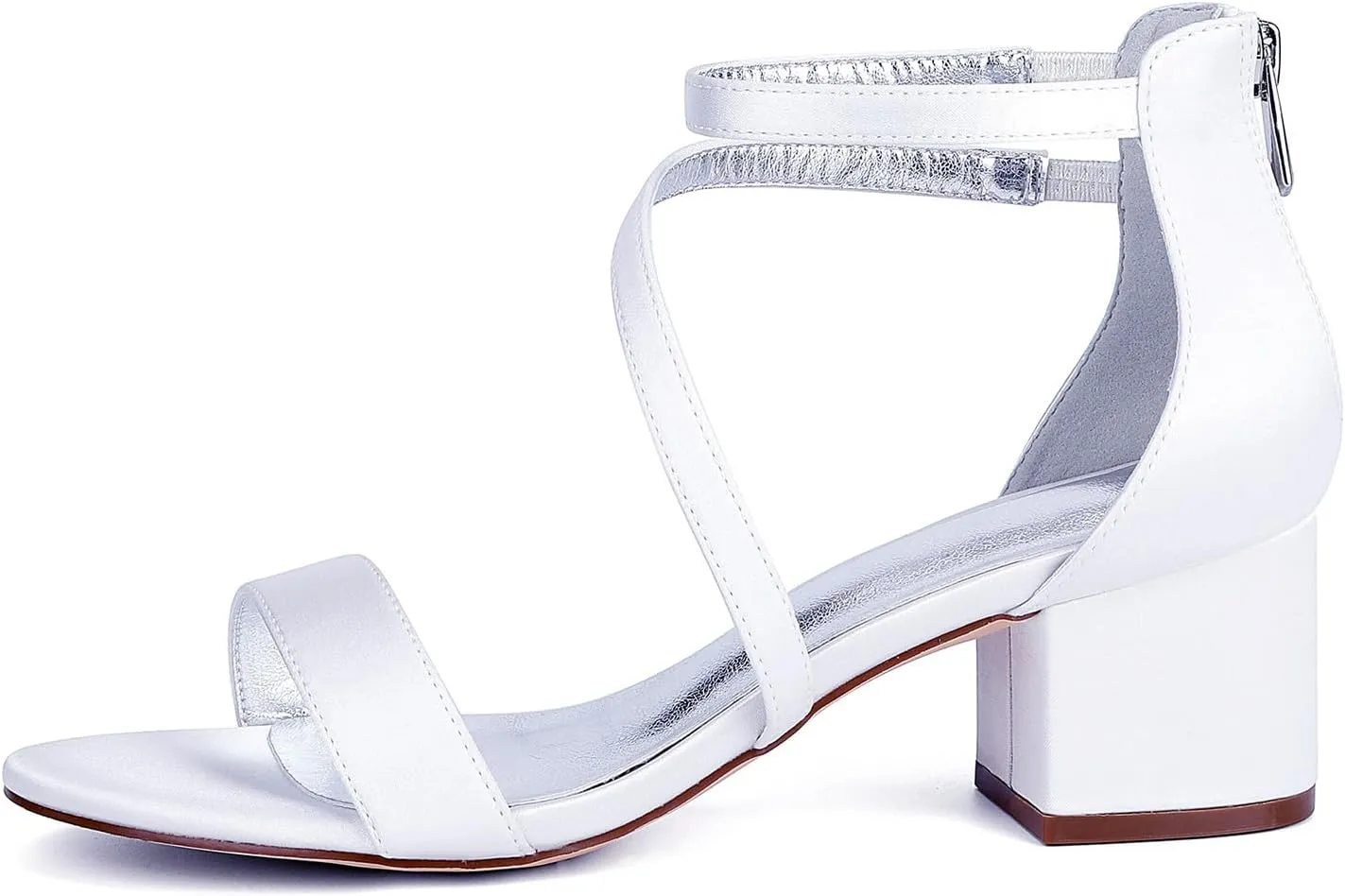 Satin Open Toe Women's Wedding Shoes Zipper Back Adjustable Bridal Shoe Ankle Strap Sandal Comfortable Dressy S Strap Wide Block 5.5CM Heels