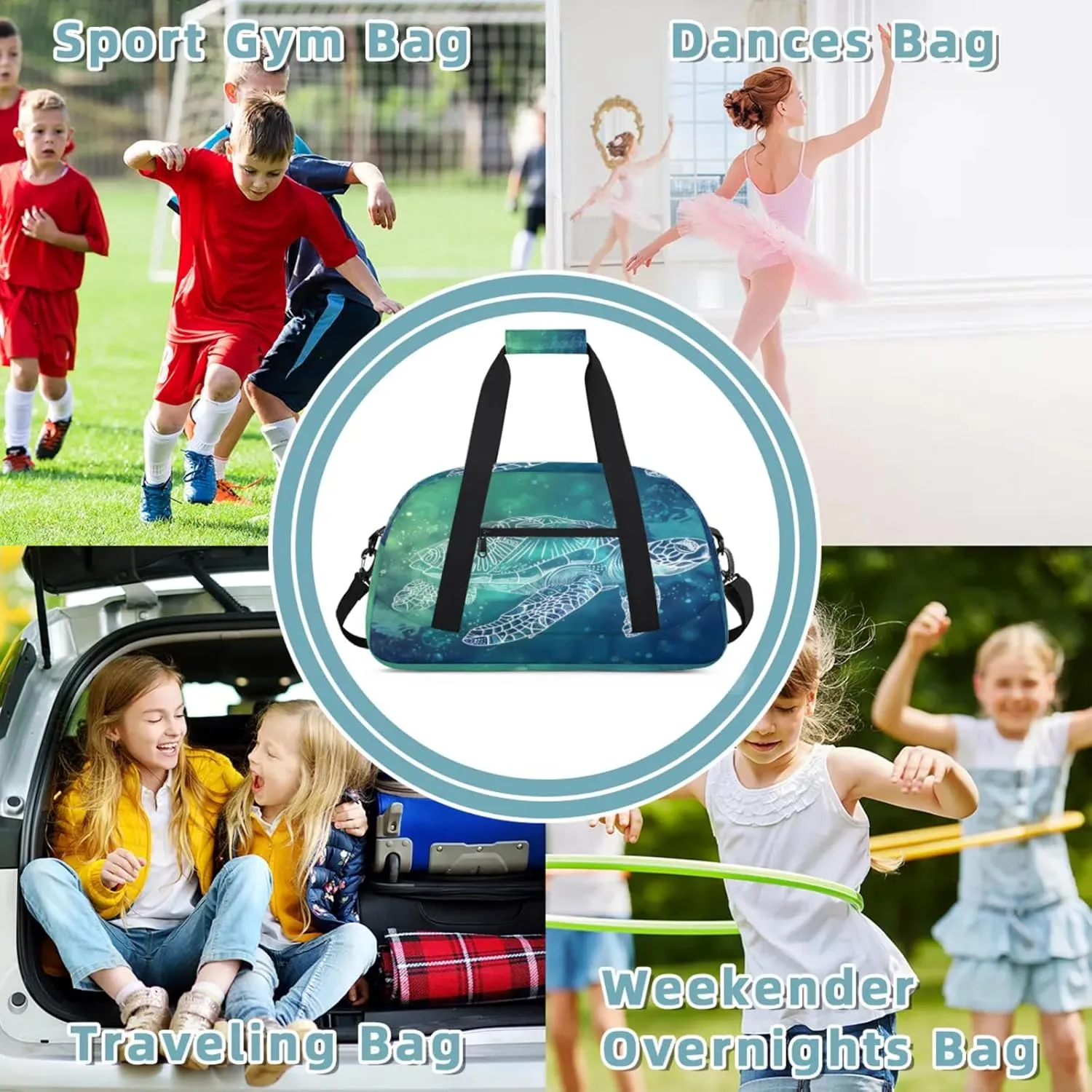 Sea Turtle Ocean Small Gym Bag 18 inch Carry On Duffel Bag for Weekender Travel Sports Workout Yoga Gymnastics Dance Ballet