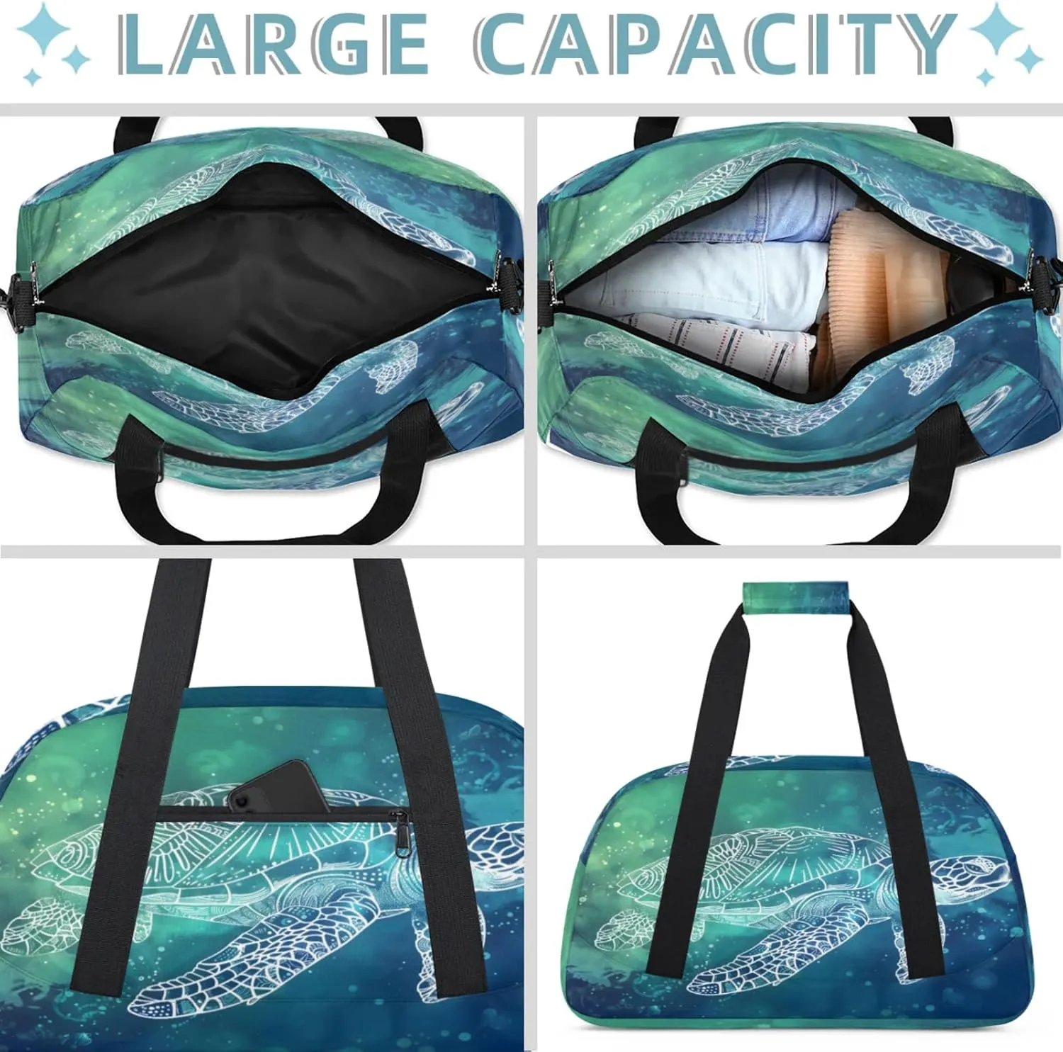 Sea Turtle Ocean Small Gym Bag 18 inch Carry On Duffel Bag for Weekender Travel Sports Workout Yoga Gymnastics Dance Ballet