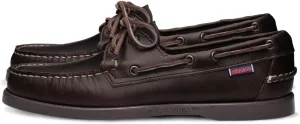 Sebago Portland Waxed Boat Shoes - Handsewn Waxed Leather Moccasins with Leather Sock Lining and Non-Marking, Slip-Resistant Rubber Outsoles, Dark Brown-Gum - 9.5 Wide