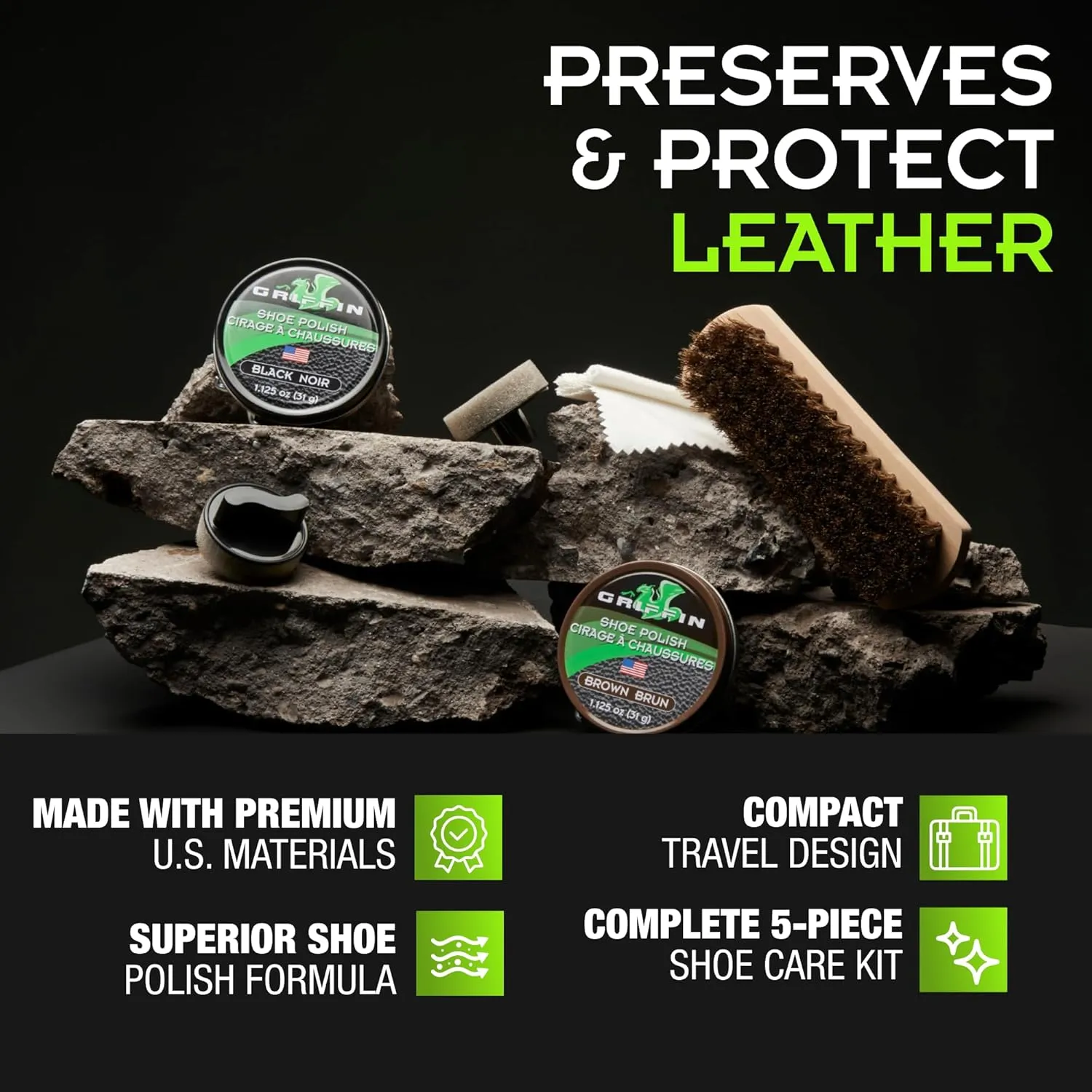 Shoe Shine Kit – Clean, Protect & Shine Shoes On-the-Go – Complete Leather Boot Care Kit With Black & Brown Polish