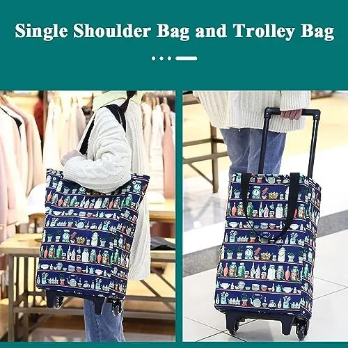Shopping Trolley Grocery Shopping Cart Shopping Bag with Wheels Foldable Lightweight, Trolley Grocery Bags Waterproof Insulated Shopping Folding Shopping Trolley Cart Grocery Cart