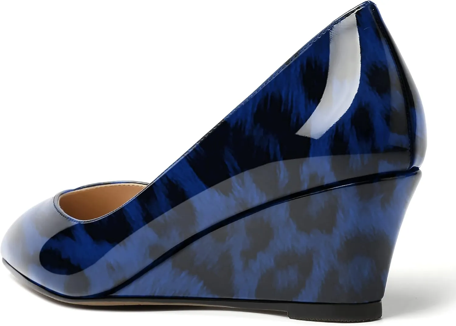 SHOWFOREST Women's Slip On Dating Patent Solid Pointed Toe Sexy Wedge Low Heel Pumps Shoes 2 Inch