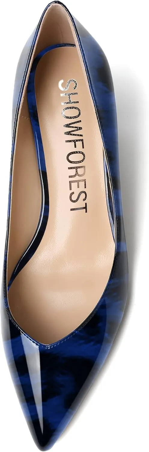 SHOWFOREST Women's Slip On Dating Patent Solid Pointed Toe Sexy Wedge Low Heel Pumps Shoes 2 Inch
