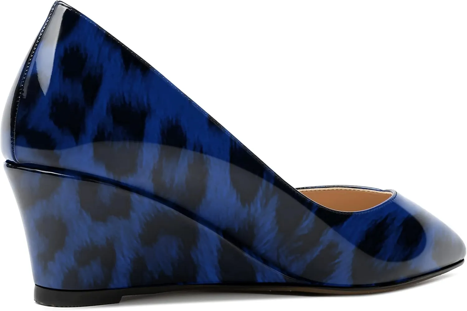 SHOWFOREST Women's Slip On Dating Patent Solid Pointed Toe Sexy Wedge Low Heel Pumps Shoes 2 Inch