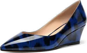 SHOWFOREST Women's Slip On Dating Patent Solid Pointed Toe Sexy Wedge Low Heel Pumps Shoes 2 Inch