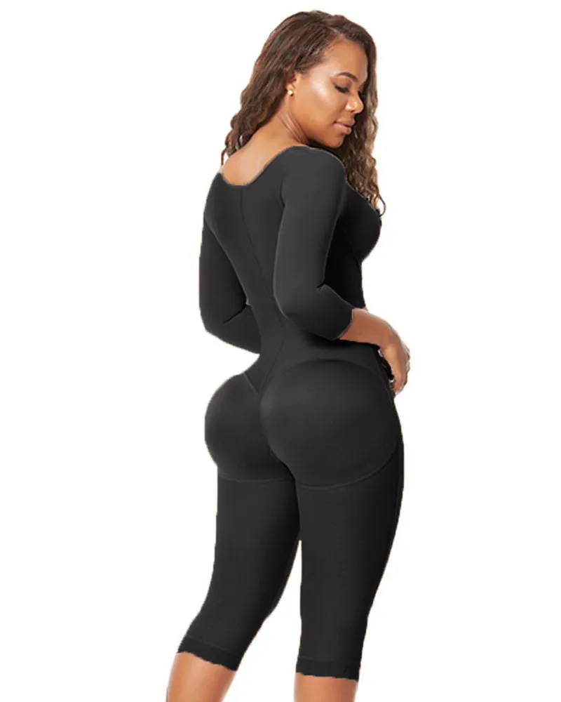 Side Zipper Breast Support Sleeved Tummy Control Full Body Shapewear