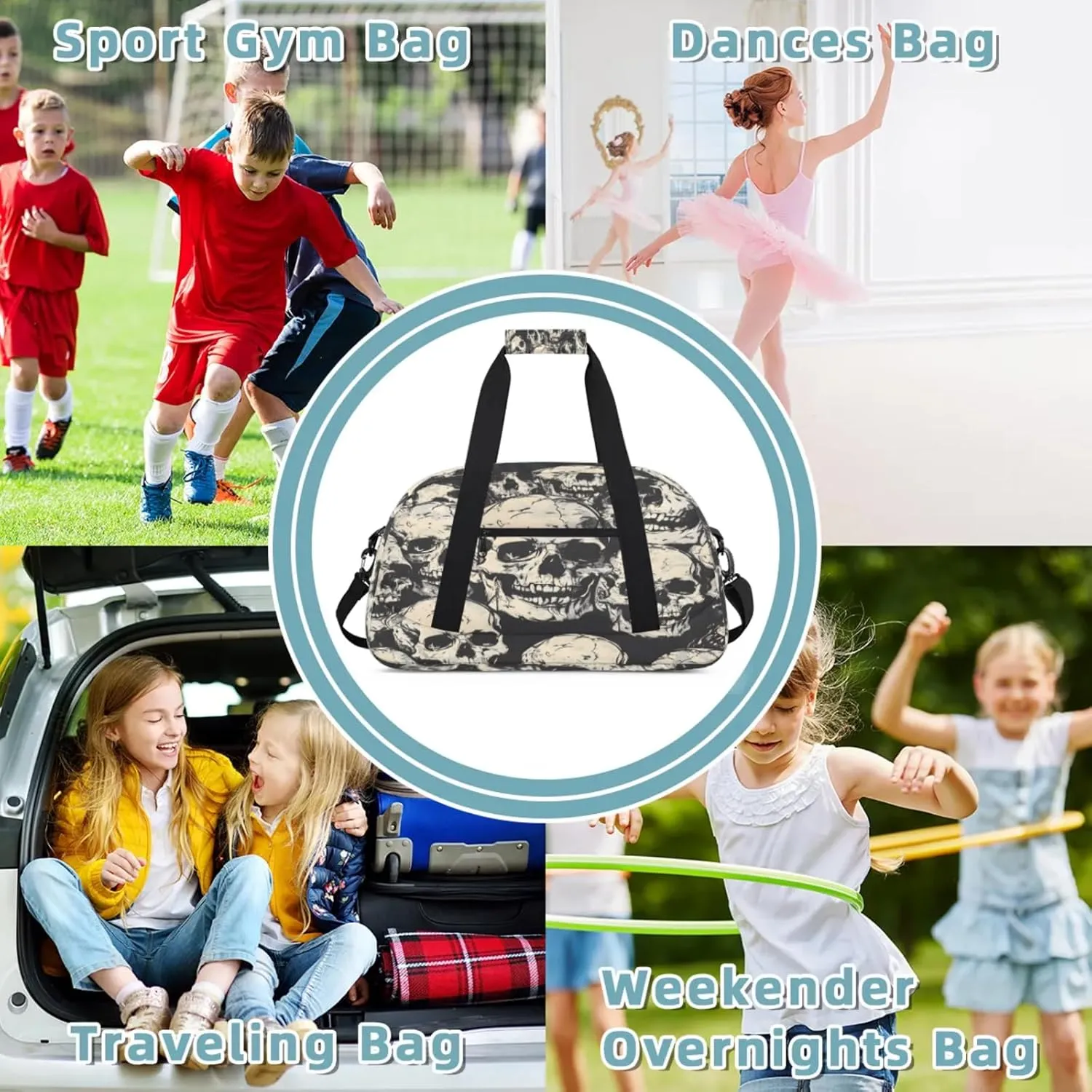 Skeleto Gothothic Skull Small Gym Bag 18 inch Carry On Duffel Bag for Weekender Travel Sports Workout Yoga Gymnastics Dance Ballet