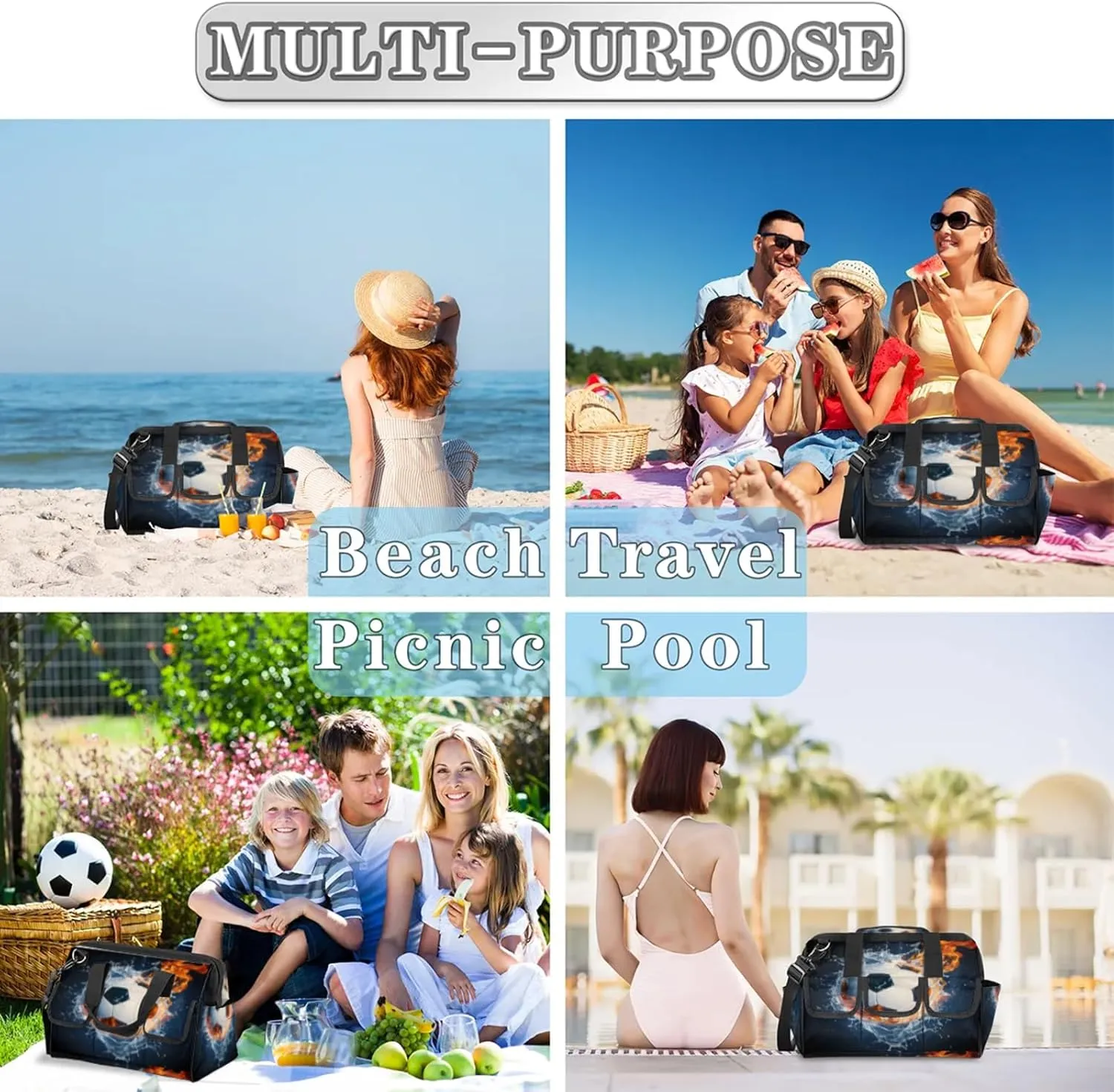 Soccer Ball On Fire And Water Heavy Duty Tool Bags for Men and Women 14.8 Inch, Soft Wide Mouth Tool Tote Organizer Bag with Adjustable Shoulder Strap