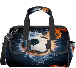 Soccer Ball On Fire And Water Heavy Duty Tool Bags for Men and Women 14.8 Inch, Soft Wide Mouth Tool Tote Organizer Bag with Adjustable Shoulder Strap