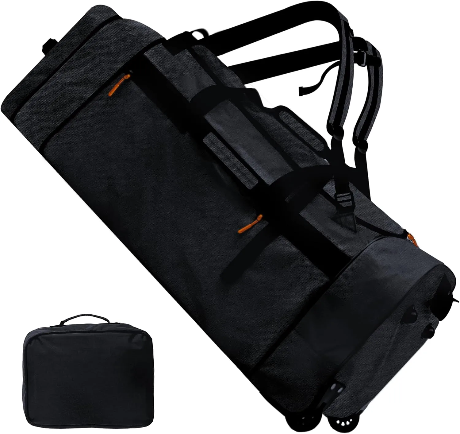 Soft-Sided Foldable Wheeled Travel Duffel Bag,Expandable 110L to 120L Rolling Cargo Bag with 2 Wheels and Multiple Pockets Black (Jet Black)