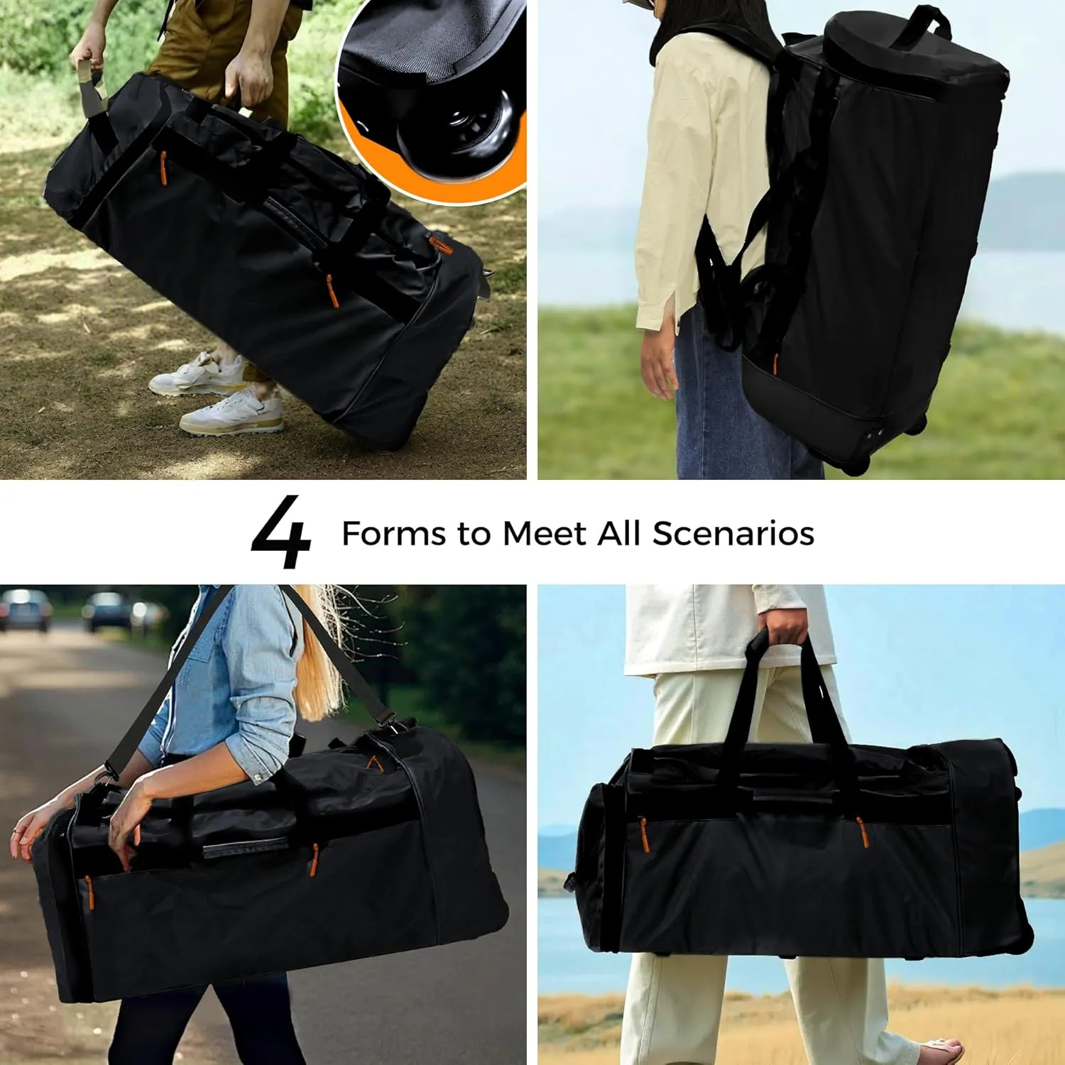 Soft-Sided Foldable Wheeled Travel Duffel Bag,Expandable 110L to 120L Rolling Cargo Bag with 2 Wheels and Multiple Pockets Black (Jet Black)