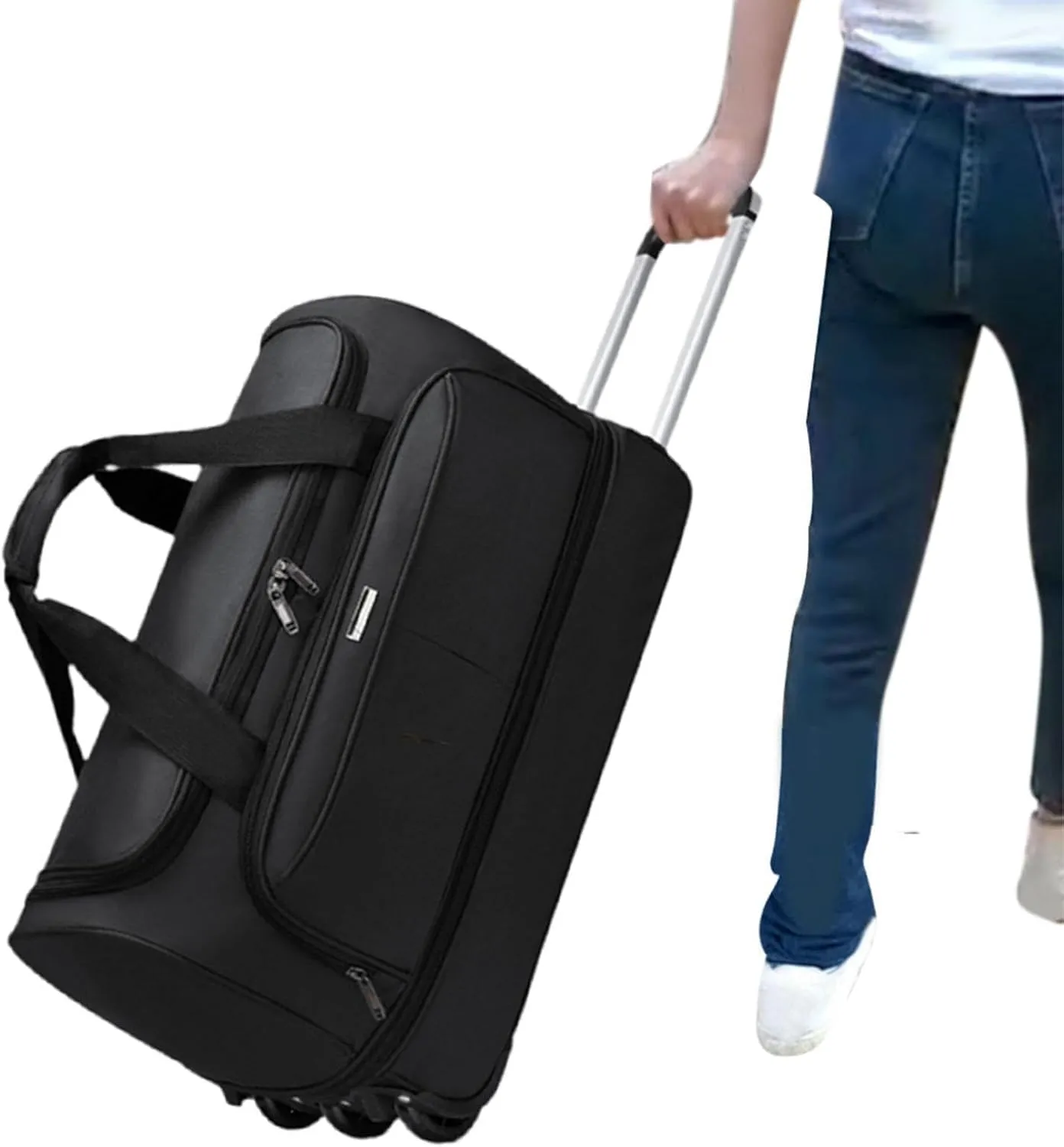 Soft Wheeled Wheeled Bag with Portable Maneuvering Handbag Versatile Baggage Bag in The Open Air for Travel in The Middle of, black, L