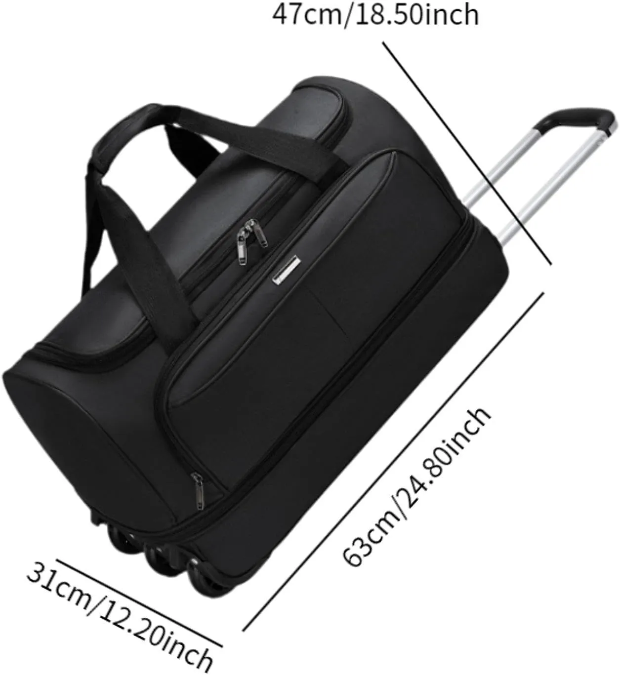 Soft Wheeled Wheeled Bag with Portable Maneuvering Handbag Versatile Baggage Bag in The Open Air for Travel in The Middle of, black, L