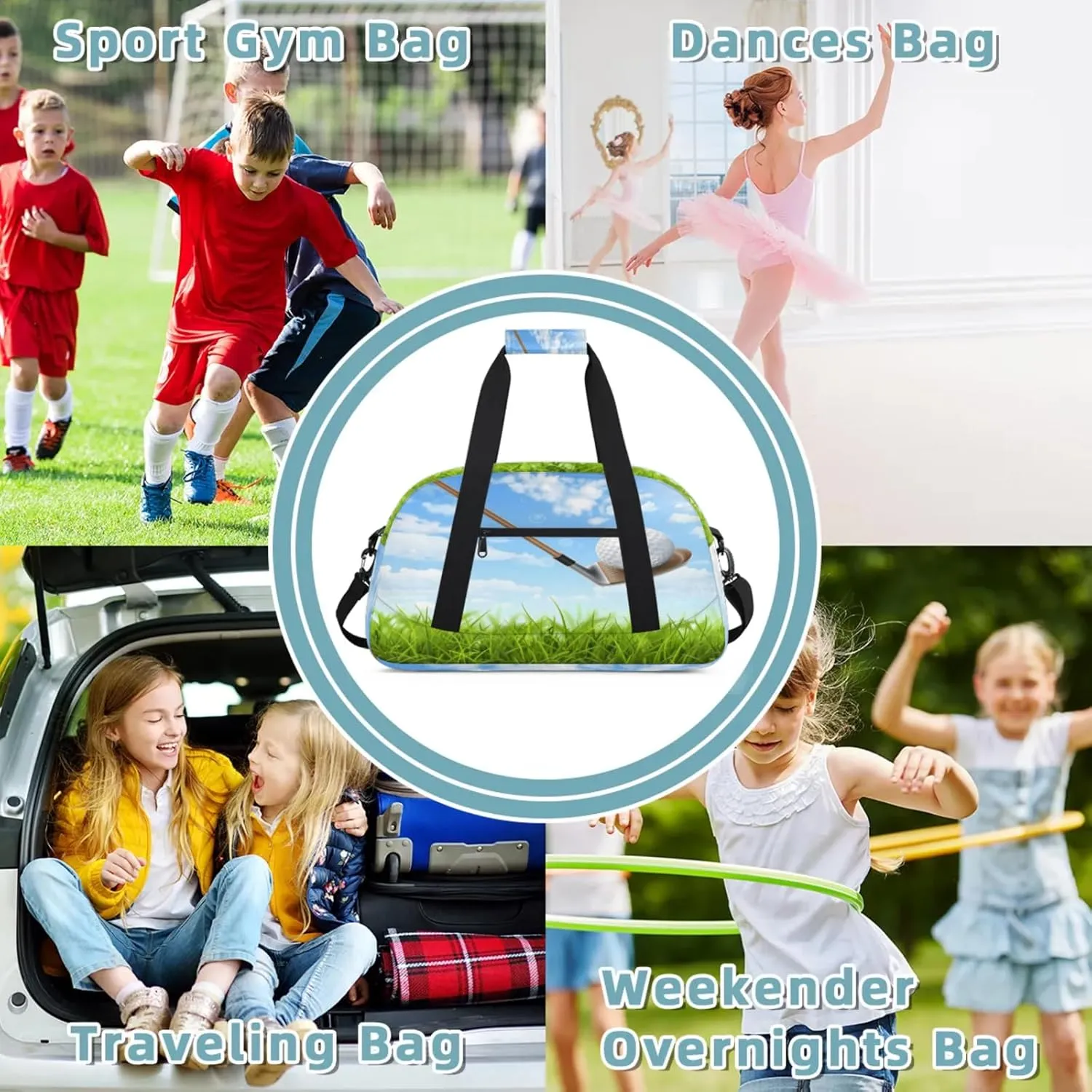 Sport Theme Golf Small Gym Bag 18 inch Carry On Duffel Bag for Weekender Travel Sports Workout Yoga Gymnastics Dance Ballet